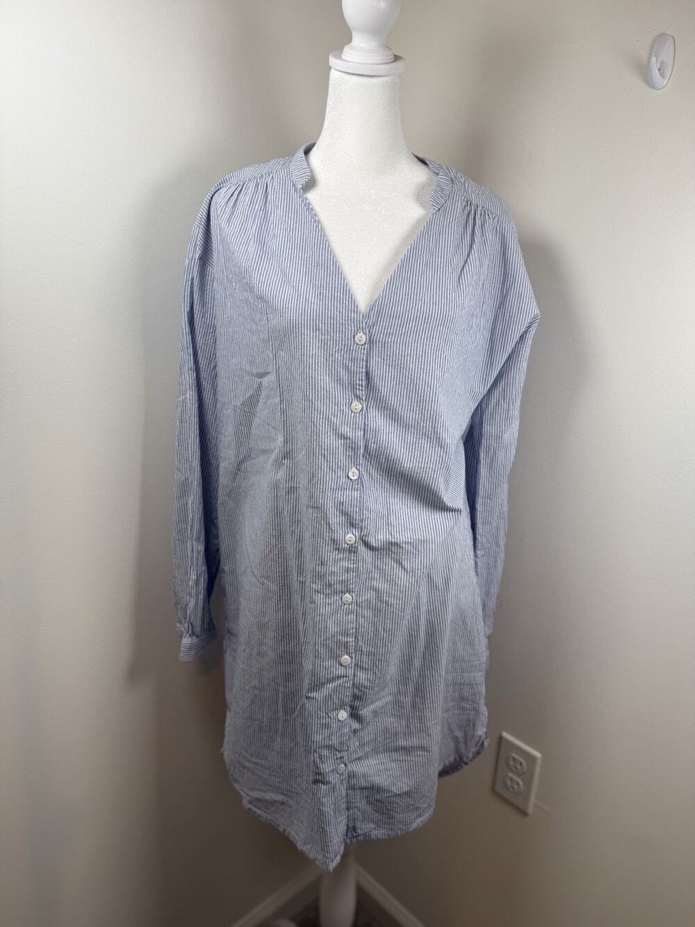 Laurence Tavernier Luxury Cotton Pajama Night Dress Size Medium Cotton Blue